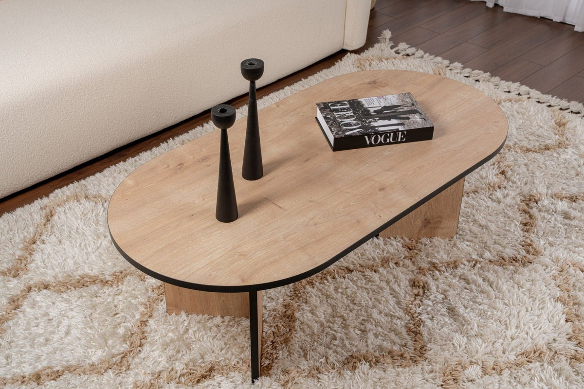 Coffee tables - Coffee table oak black melamine arc shape Koda 119x60 cm - Dimehouse