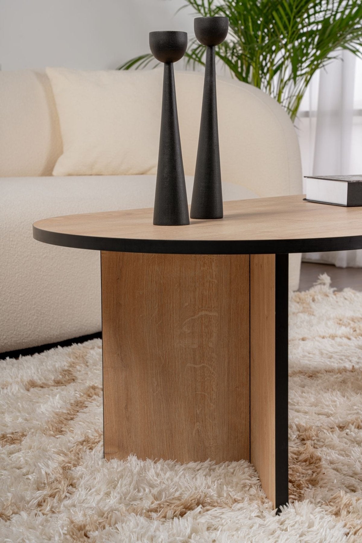 Coffee tables - Coffee table oak black melamine arc shape Koda 119x60 cm - Dimehouse