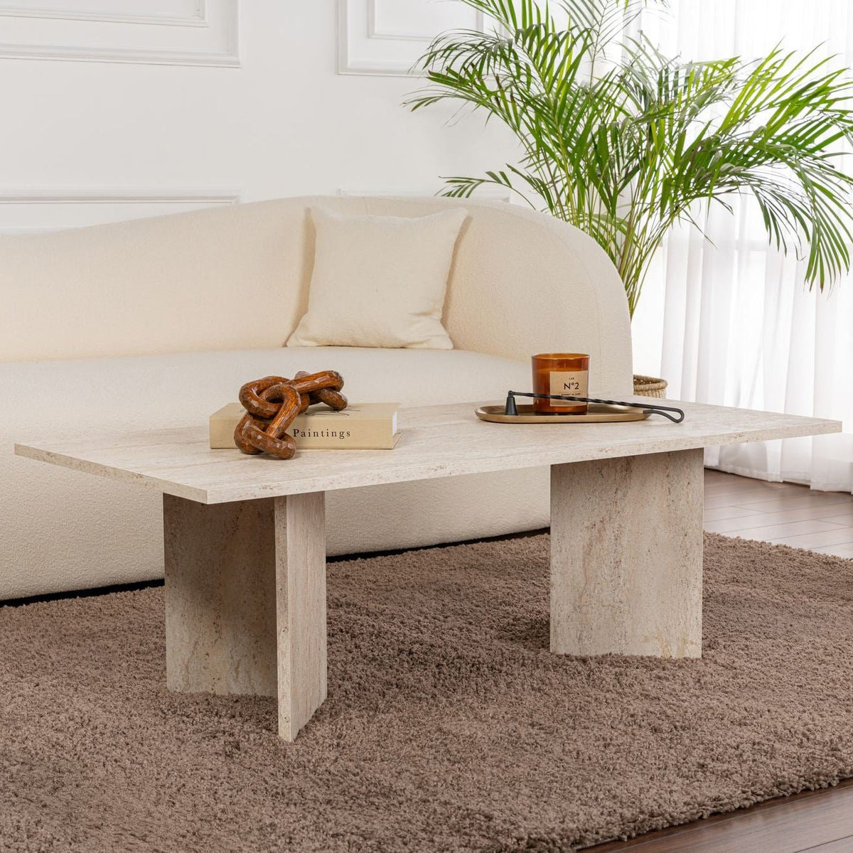 Coffee tables - Rectangular coffee table travertine melamine Sabin 119x60 cm - Dimehouse