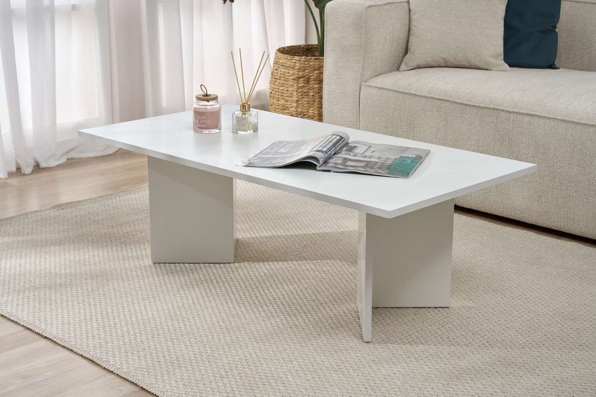 Coffee tables - Rectangular coffee table white melamine Sabin 119x60 cm - Dimehouse