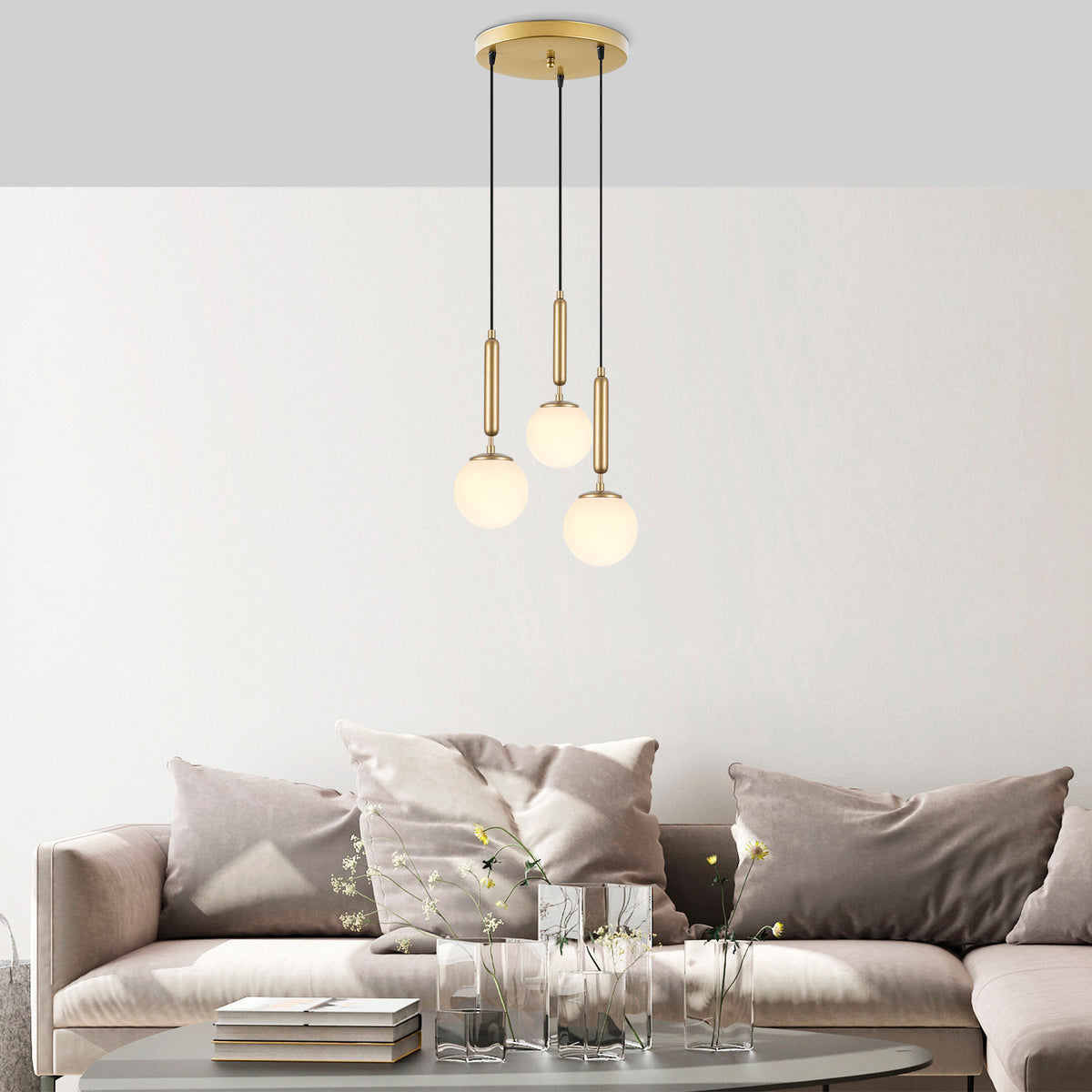 Hanging lamps - Hanging lamp 3 - lights Gold Glass Cascade - Dimehouse