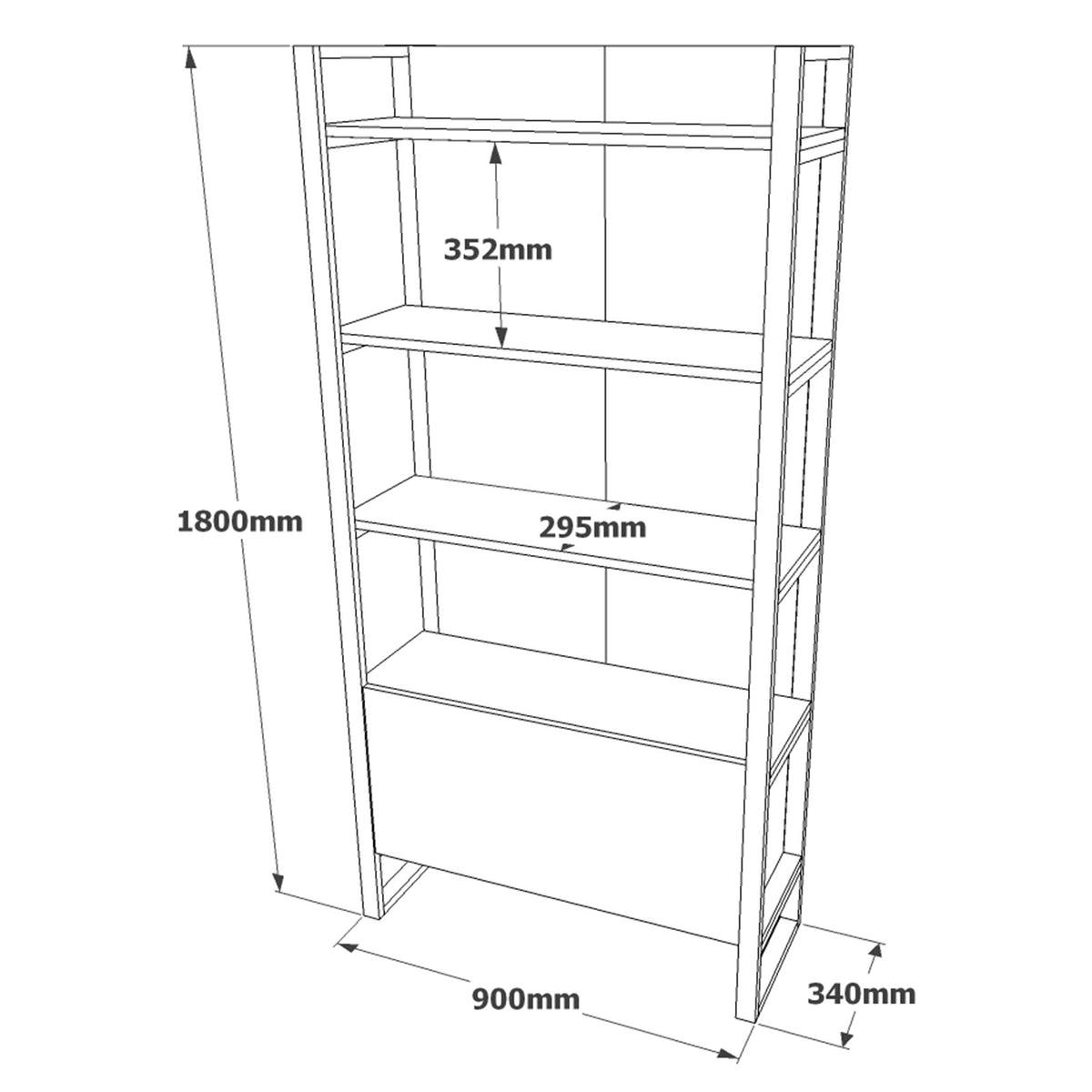 Bookcases - Industrial bookcase with shelves and closed storage compartment pine wood melamine Lyra 90x180x34 cm - Dimehouse