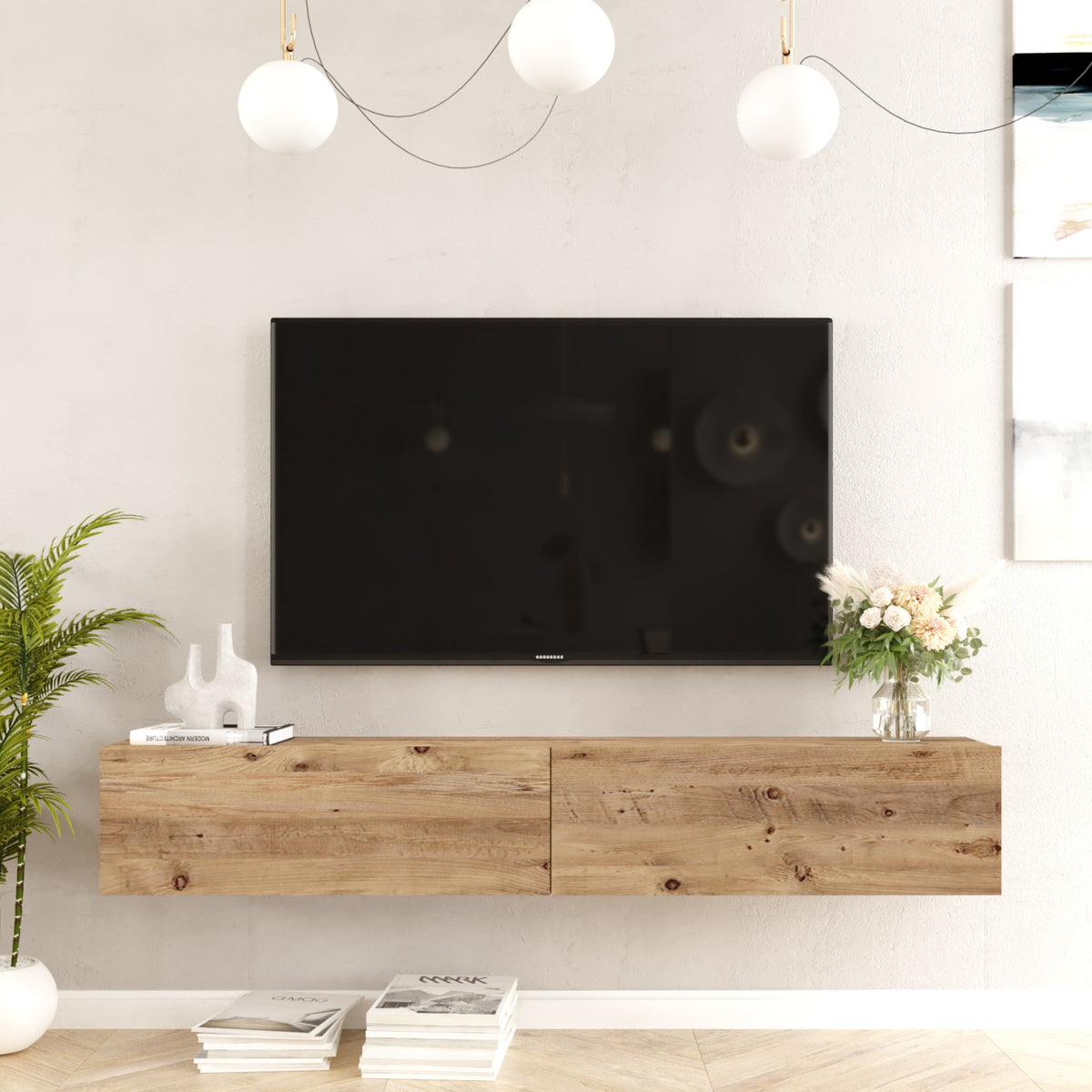 TV Furniture - Floating TV Furniture Turin Atlantic Pine Melamine 180x29.6x31.6 cm - Dimehouse