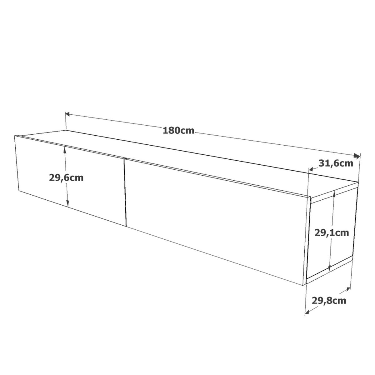 TV Furniture - Floating TV Furniture Turin Atlantic Pine White Melamine 180x29.6x31.6 cm - Dimehouse