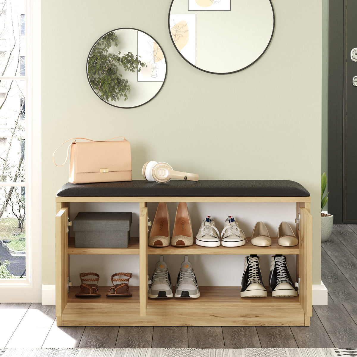 Shoe cabinets - Shoe cabinet Aquila Oak Melamine 89.6x45.8x35.5 cm - Dimehouse