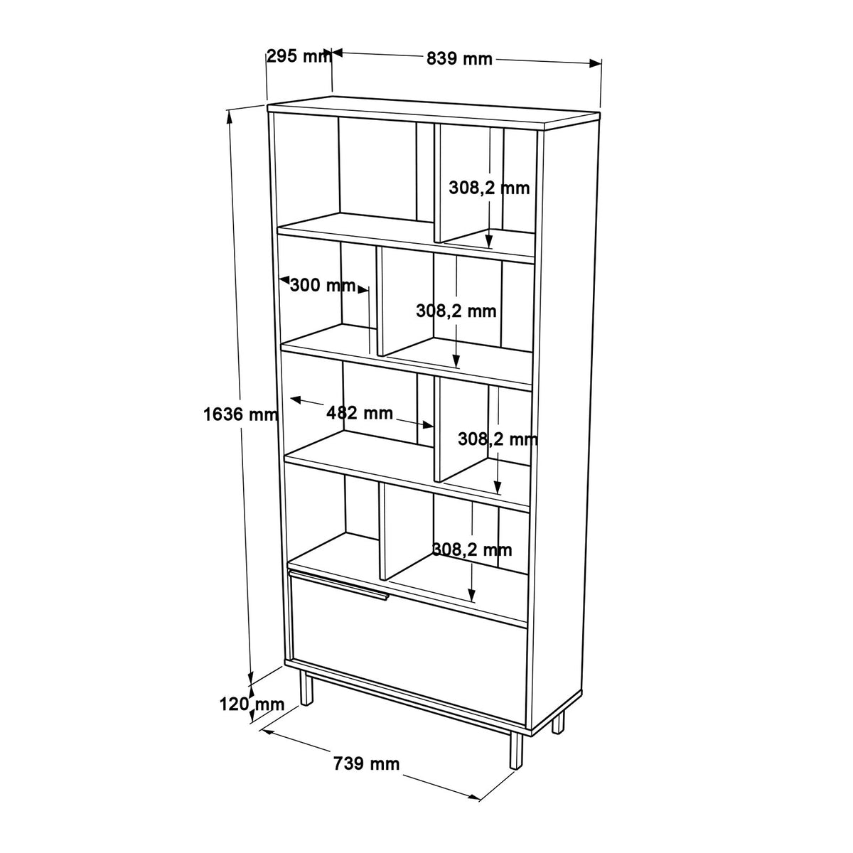 Bookcases - Bookcase Cosmos Walnut Oak Melamine 83.9x175.6x29.5 cm - Dimehouse