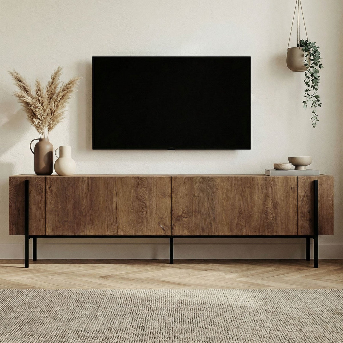Nexus TV cabinet oak look black 180 cm Kafkas oak look / Black Melamine-coated wood
