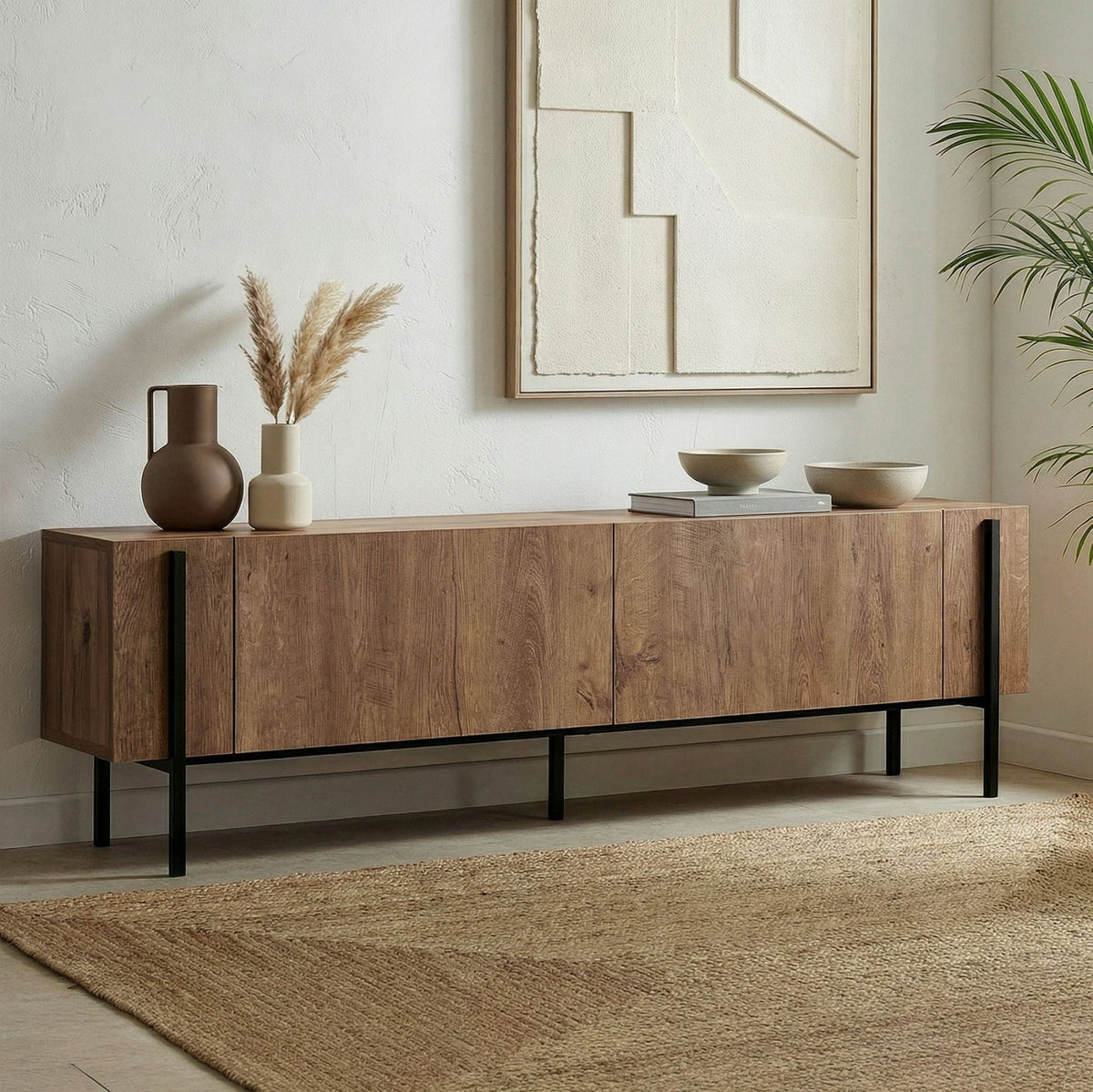 Nexus TV cabinet oak look black 180 cm Kafkas oak look / Black Melamine-coated wood