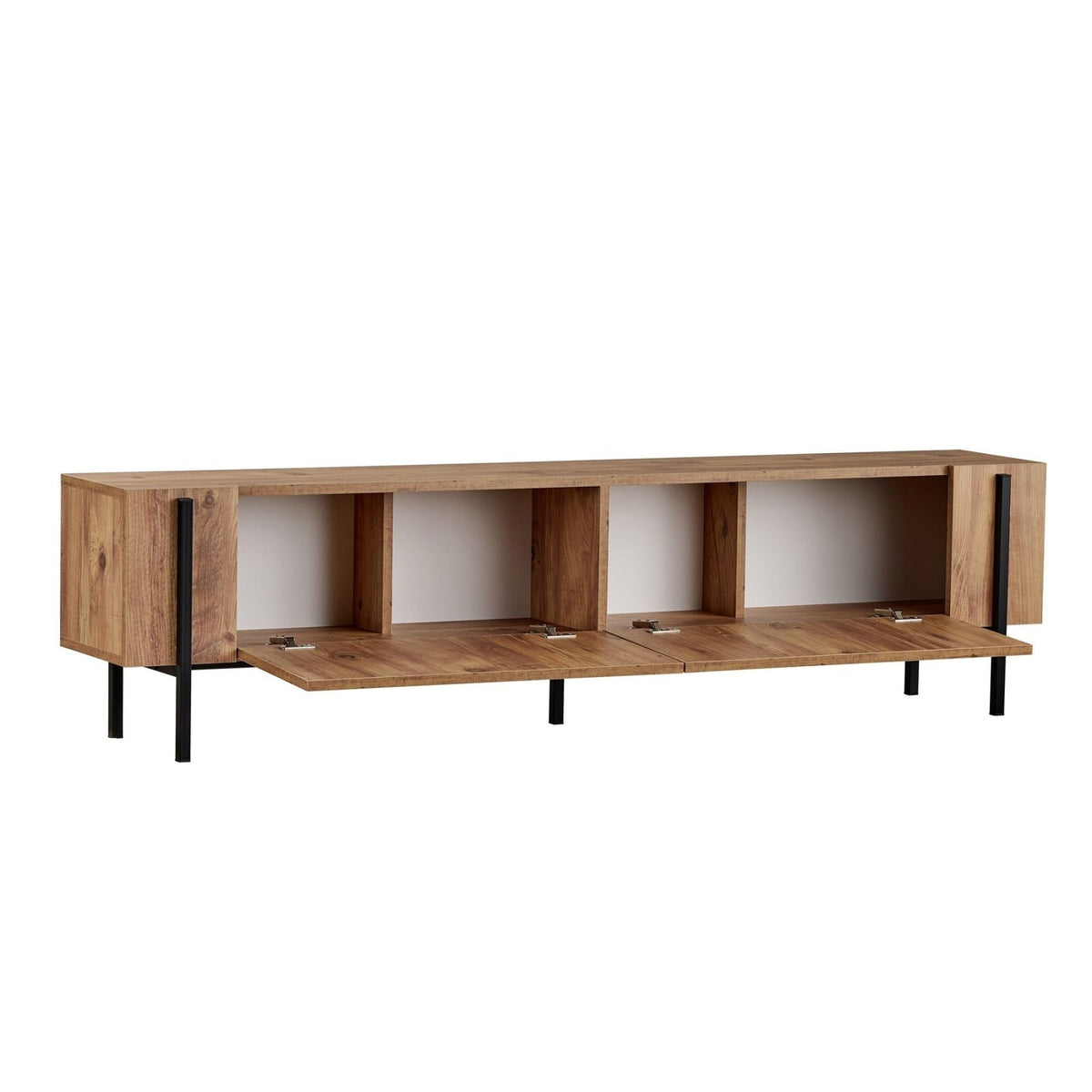 Nexus TV cabinet oak look with black 180 cm Atlantic Pine oak look and black Melamine coated wood composite