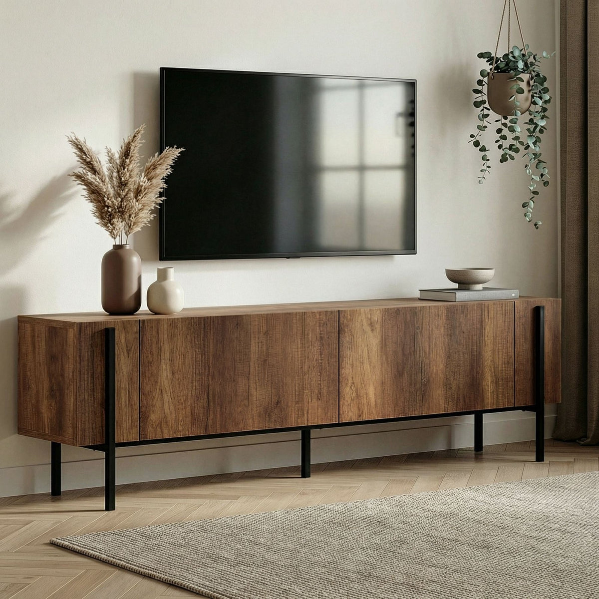 Nexus TV cabinet walnut look black 180 cm Baroque walnut look and black Melamine wood composite