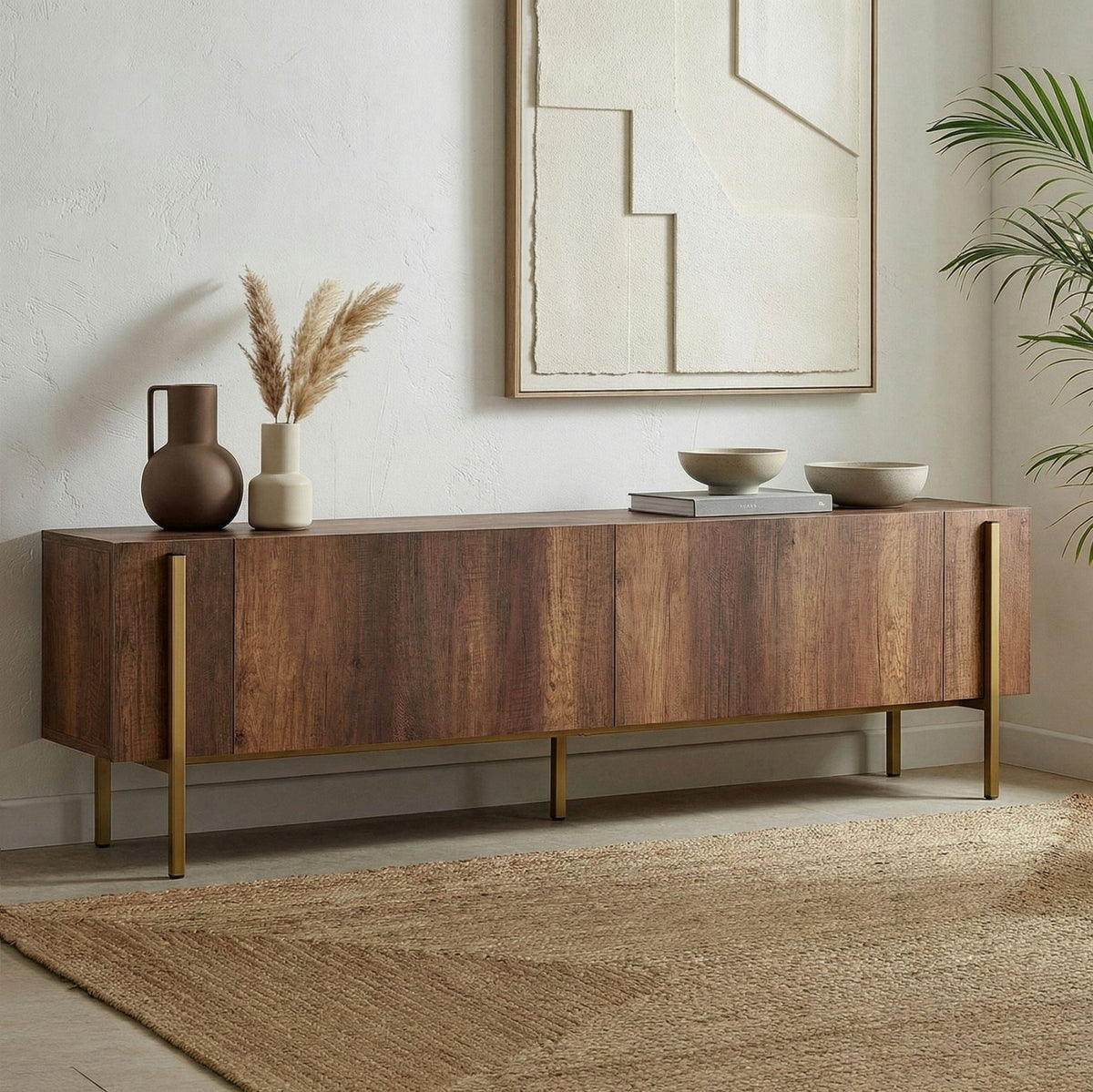 Nexus TV cabinet walnut look with gold 180 cm Baroque walnut look with gold Melamine-coated wood