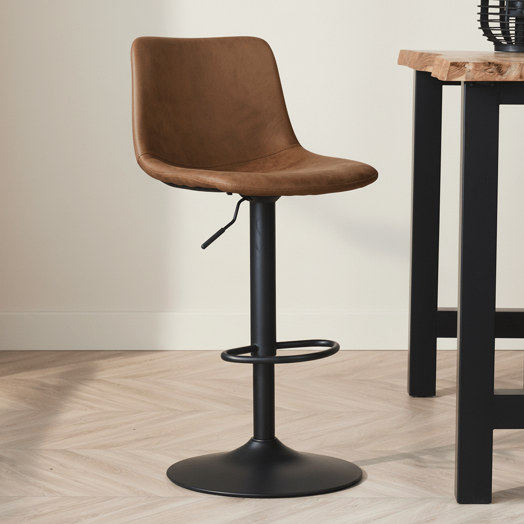 Industrial Swivel Bar Stool Boran Cognac - Adjustable - Without Armrests atmospheric photo in modern interior