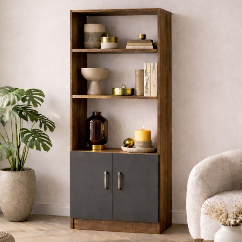 Bookcases - Bookcase Aventur Walnut Anthracite Melamine 63.6x140x37.6 cm - Dimehouse