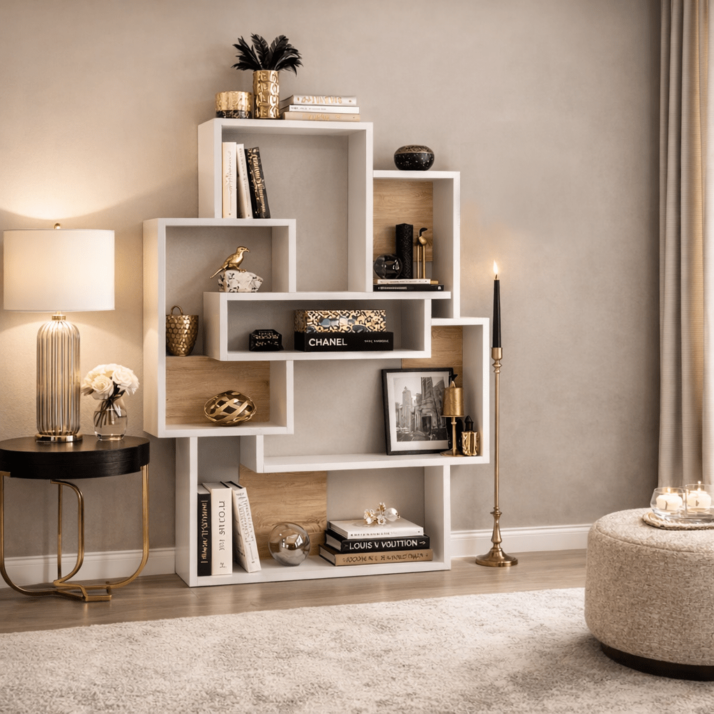 Bookcases - Bookcase Barce White Oak Melamine 101x132x22 cm - Dimehouse