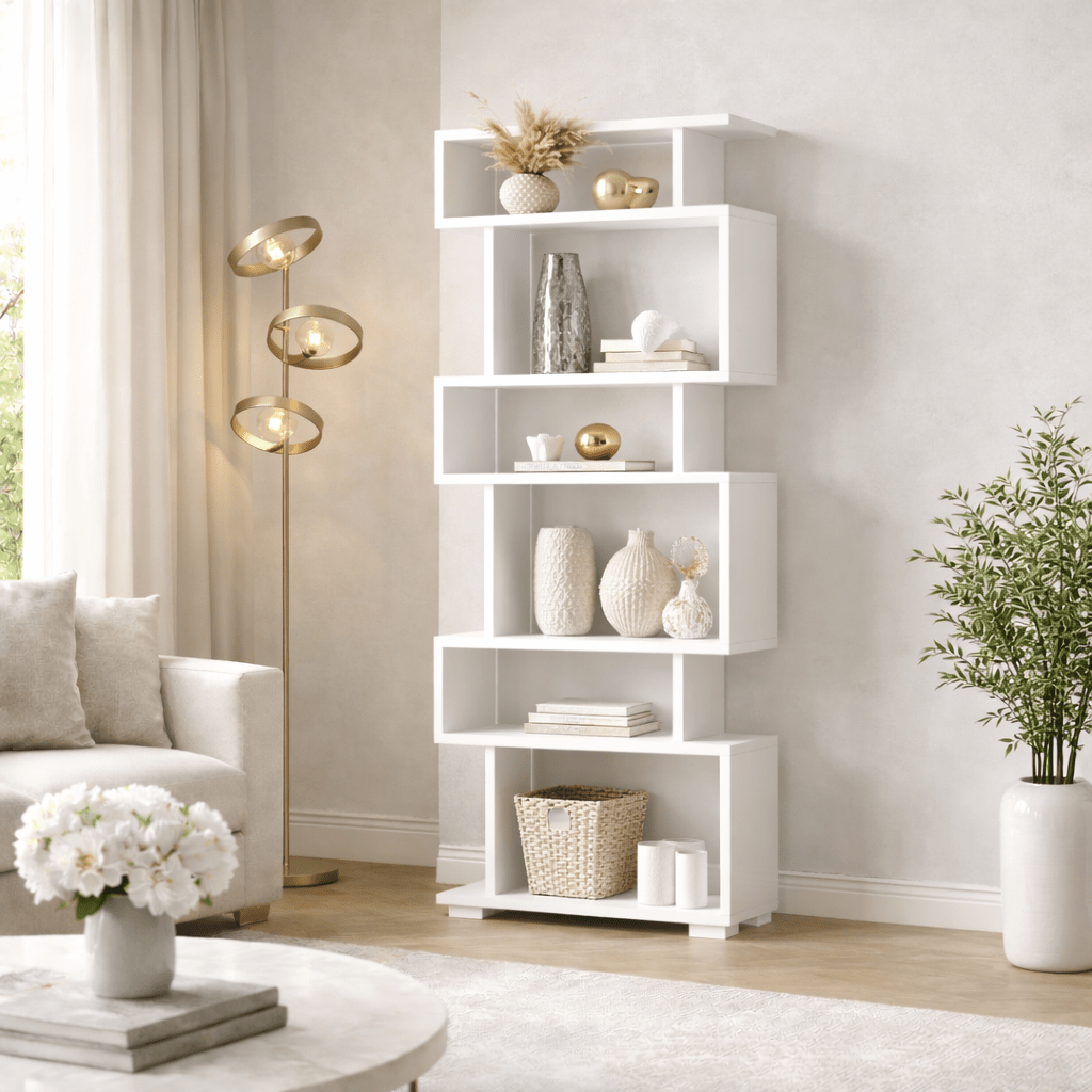 Bookcases - Design shelving unit white melamine Block 60x165x19.5 cm - Dimehouse