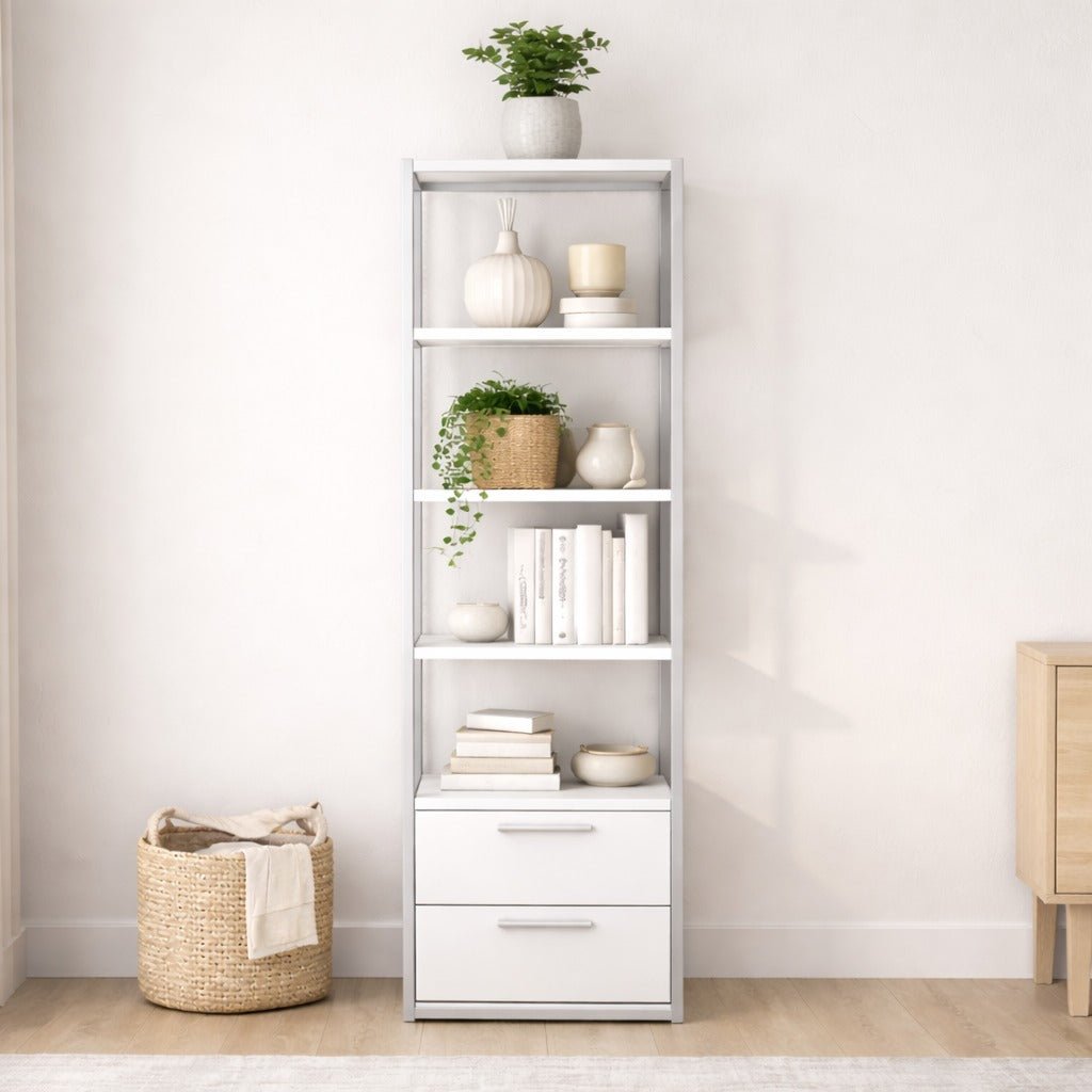 Bookcases - Bookcase Robbins White White Melamine 39x160x39 cm - Dimehouse