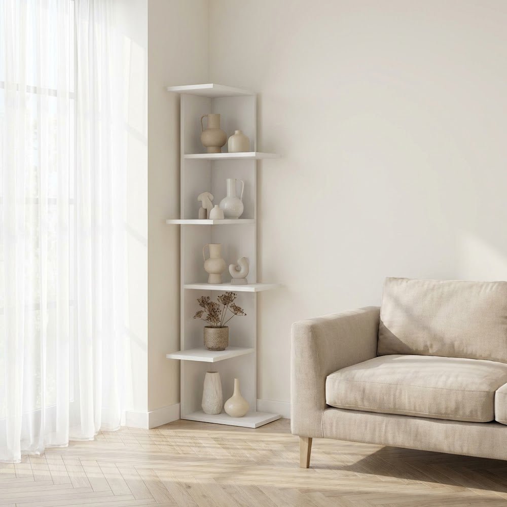 Bookcases - Bookcase Saso White Melamine 37x141x24 cm - Dimehouse