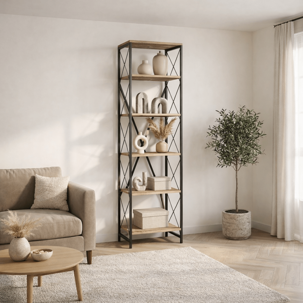 Bookcases - Bookcase Suadiye Atlantic Pine Black Melamine 50x180x30 cm - Dimehouse