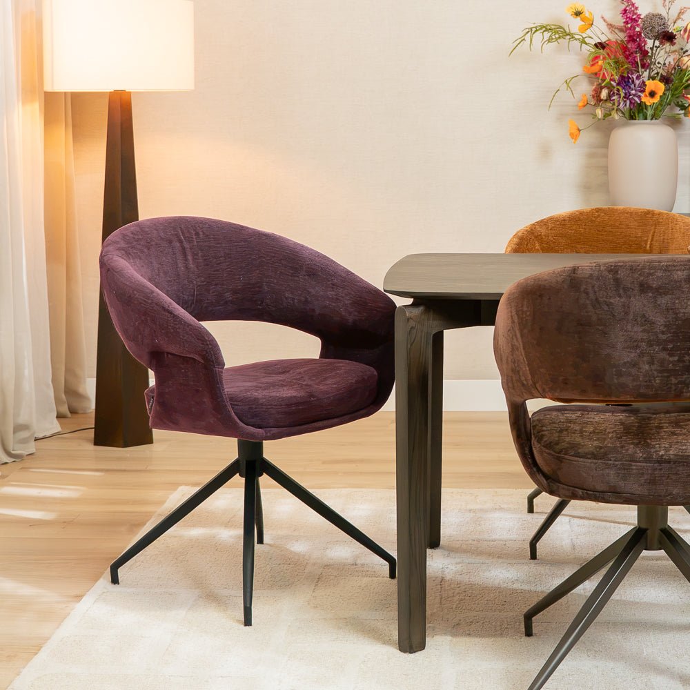 Eetkamerstoelen-Eetkamerstoel Suzie draaibaar velvet paars-Dimehouse