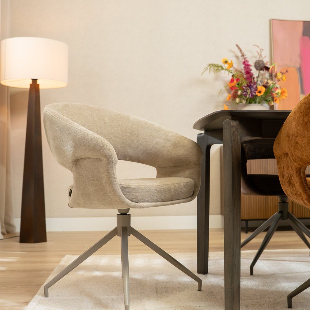 Eetkamerstoelen-Eetkamerstoel Suzie draaibaar velvet beige-Dimehouse