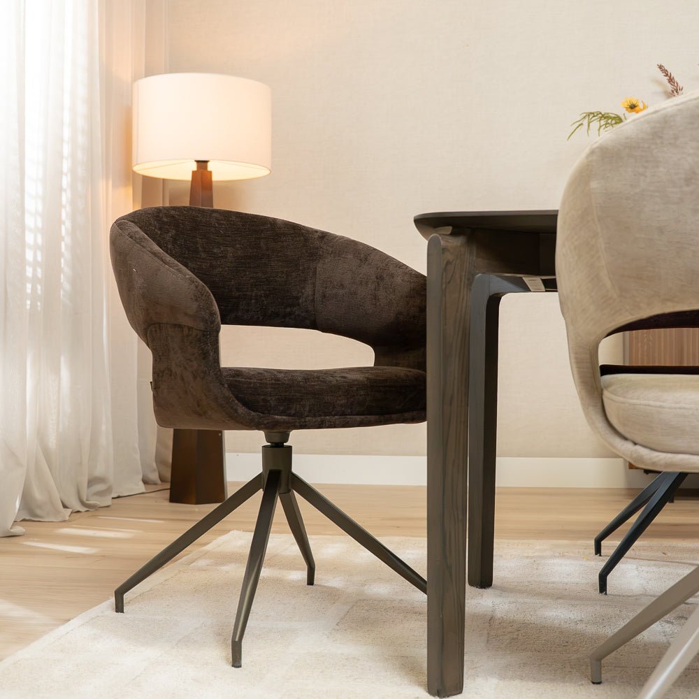 Eetkamerstoelen-Eetkamerstoel Suzie draaibaar velvet bruin-Dimehouse