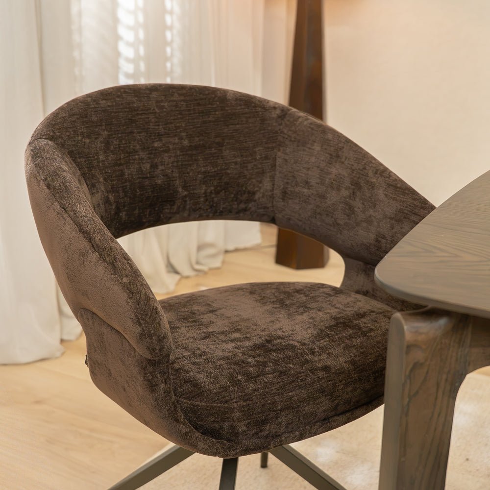Eetkamerstoelen-Eetkamerstoel Suzie draaibaar velvet bruin-Dimehouse