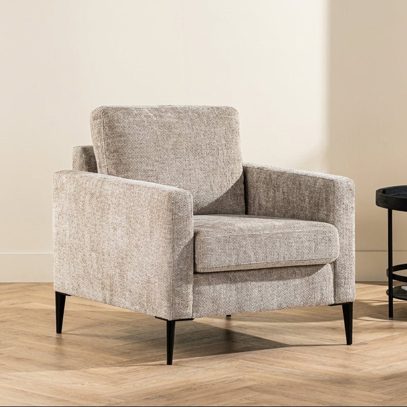 Armchair Flora beige fabric mood photo in a modern interior