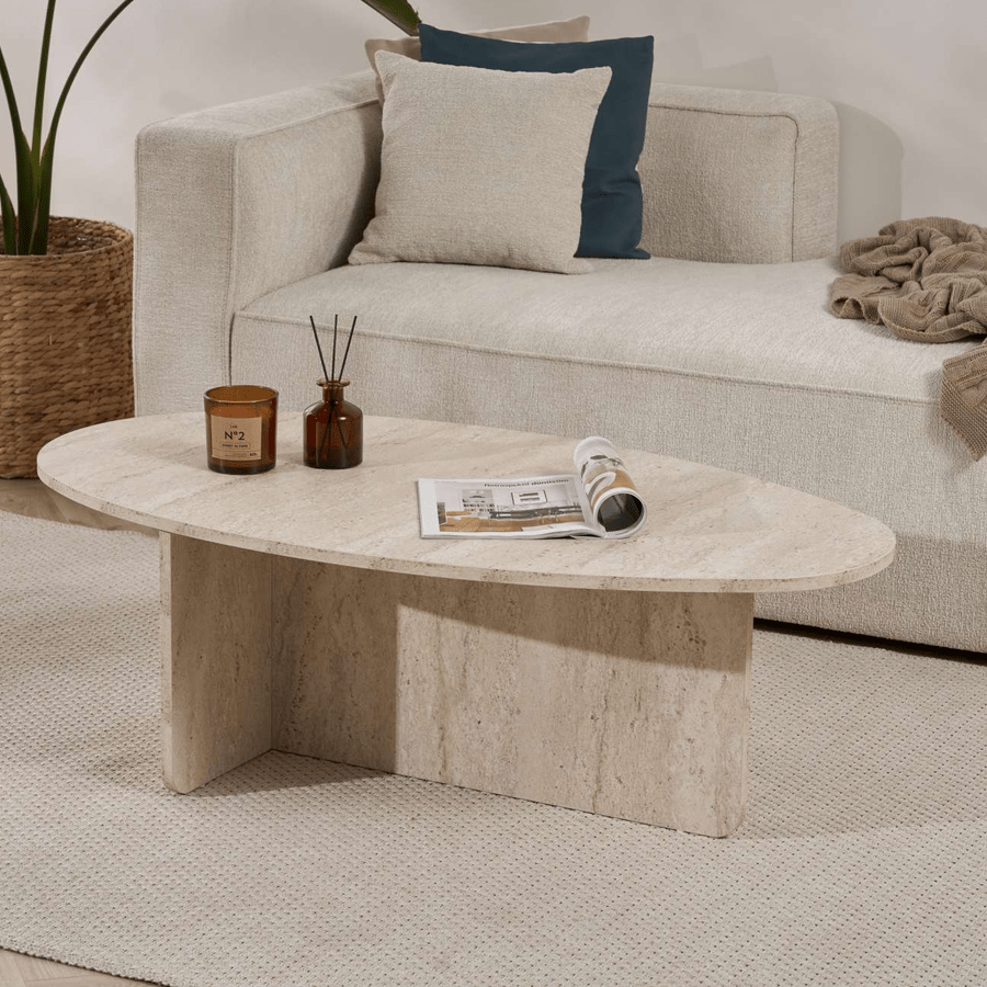 Coffee tables - Pebble-shaped coffee table Travertine Japandi - 120 x 60 cm - Baro - Dimehouse