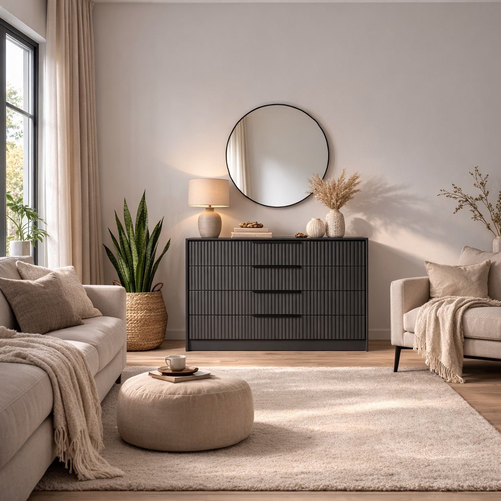 Chests of drawers - Chest of drawers Kale Luxury Anthracite Melamine 100x85x45 cm - Dimehouse