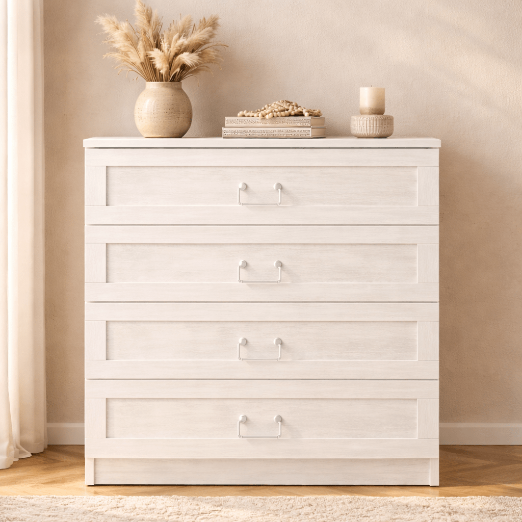 Chests of drawers - Chest of drawers Bare White Melamine 72x42x77 cm - Dimehouse
