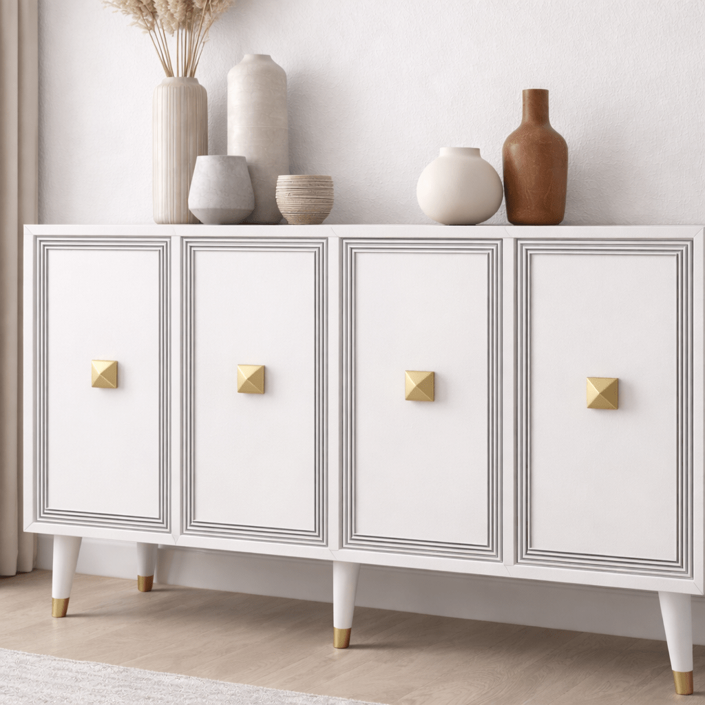 Sideboards - Modern Sideboard Ansel White - Gold Melamine 120 cm - Dimehouse