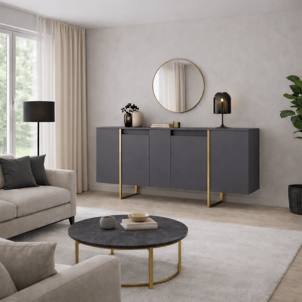 Sideboards - Modern Sideboard Anthracite Luxury 160x80x35 - Golden Frame - Dimehouse