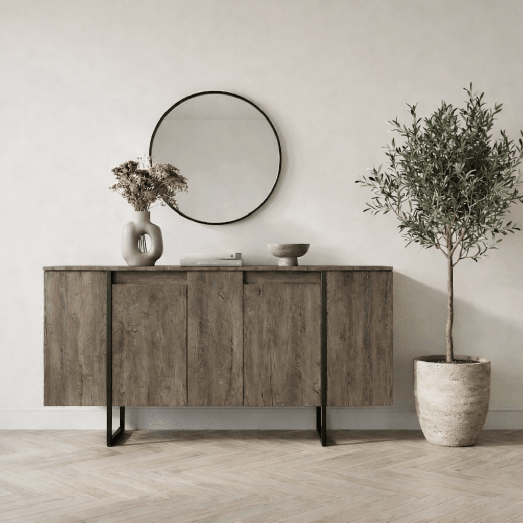 Sideboards - Modern Sideboard Walnut Luxury 160x80x35 - Black Frame - Dimehouse