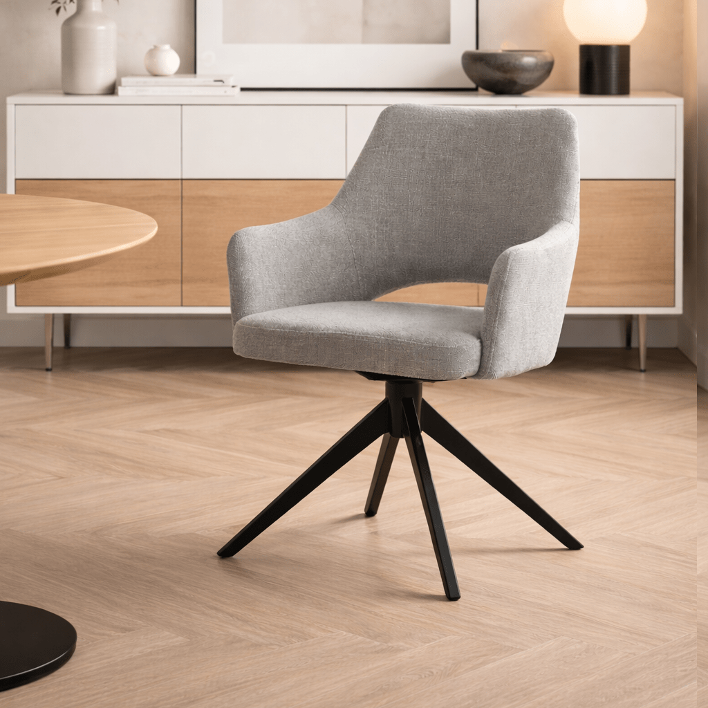 Dining room chairs - Modern Swivel Dining room chair Gray Fabric Sid - With Armrests - Dimehouse