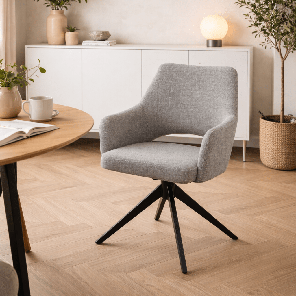 Dining room chairs - Modern Swivel Dining room chair Gray Fabric Sid - With Armrests - Dimehouse