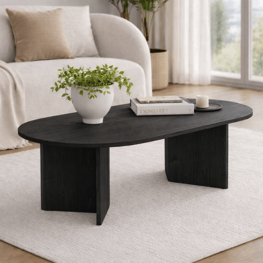 Coffee tables - Oval coffee table Black melamine - Japandi - 119x60 cm - Sota - Dimehouse