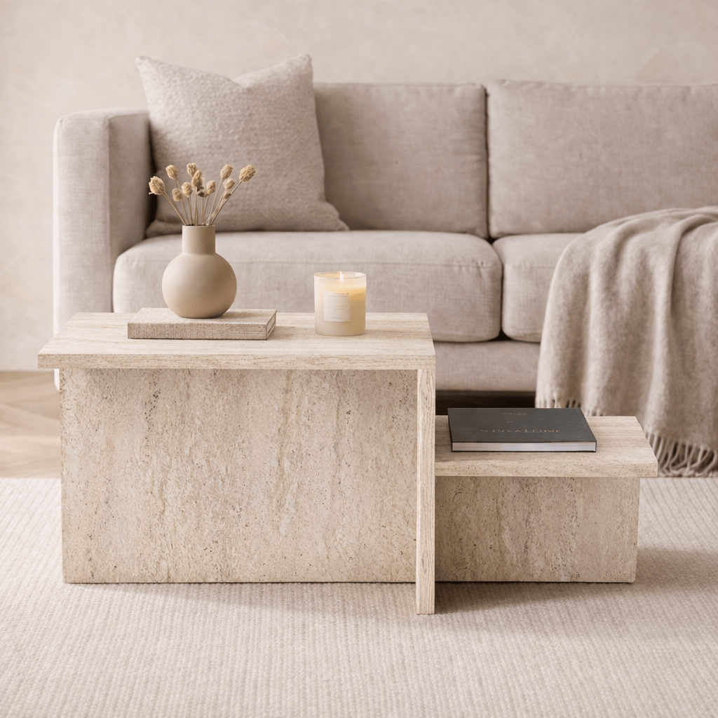 Coffee tables - Coffee table travertine melamine Eterna 80 x 40 cm - Dimehouse
