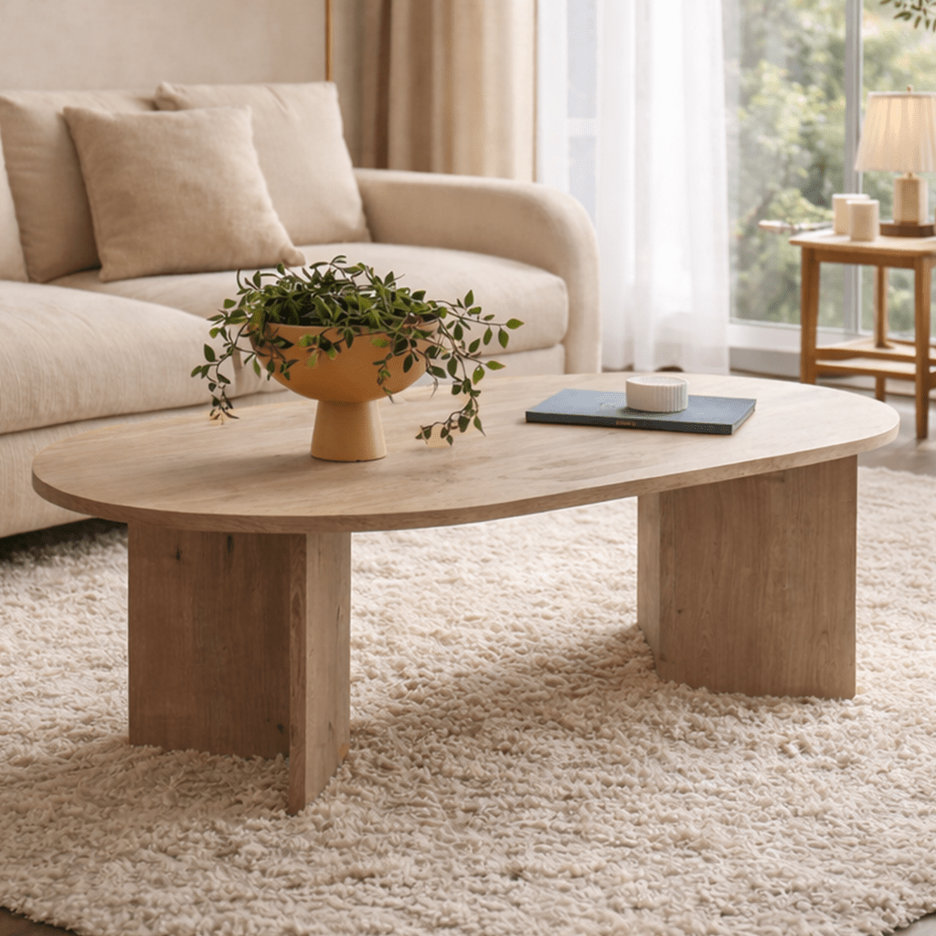 Coffee tables - Oval coffee table oak melamine - Japandi - 119x60 cm - Sota - Dimehouse