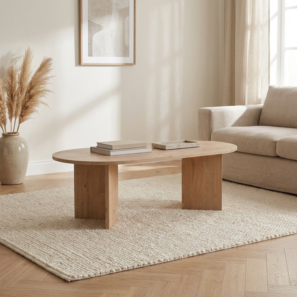 Coffee tables - Oval coffee table oak melamine - Japandi - 119x60 cm - Sota - Dimehouse