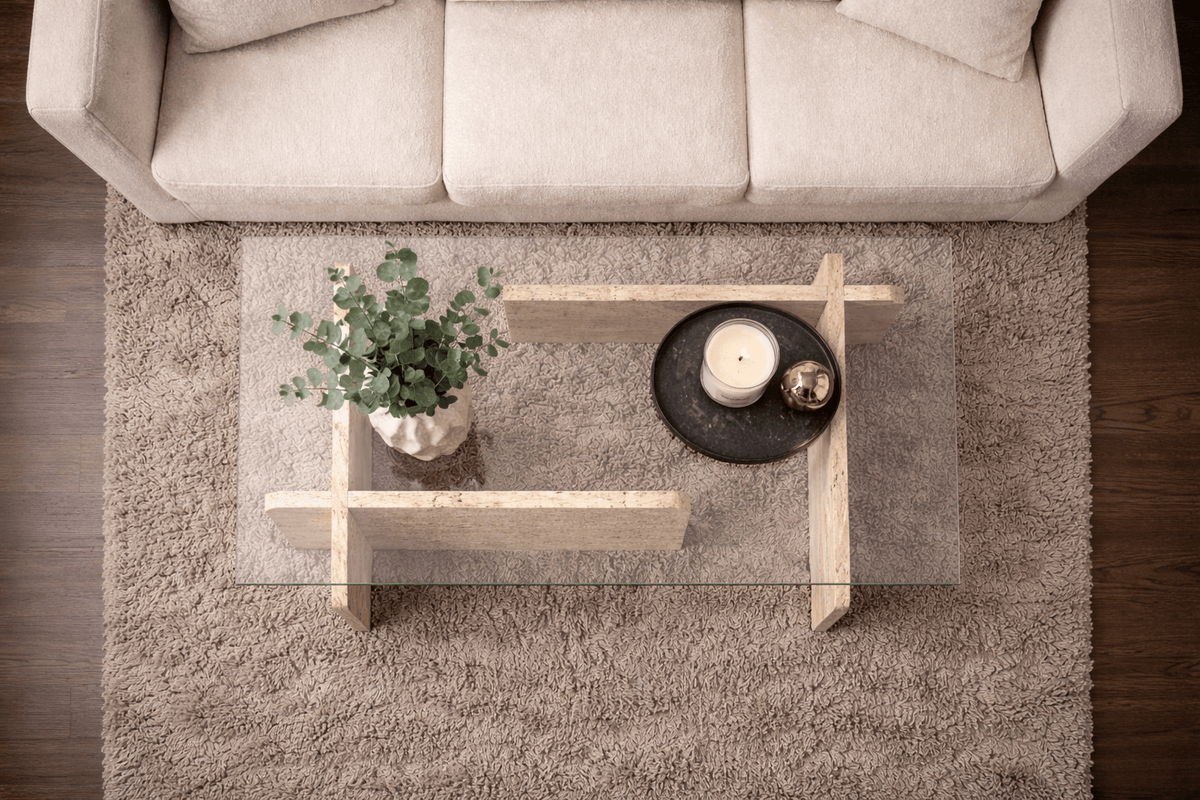 Coffee tables - Coffee table travertine glass Opal 105x65 cm - Dimehouse