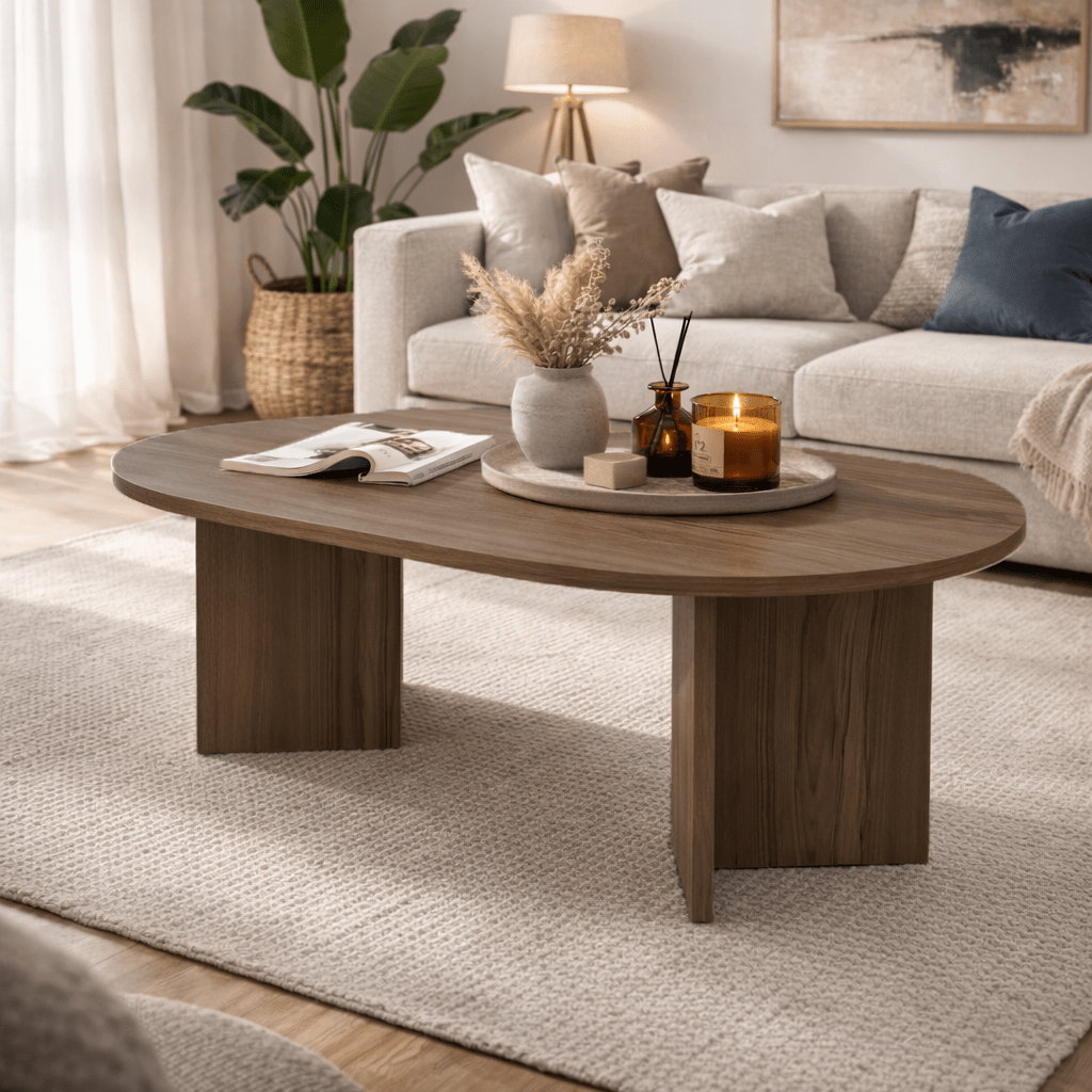 Coffee tables - Coffee table walnut melamine arc shape Koda 119x60 cm - Dimehouse