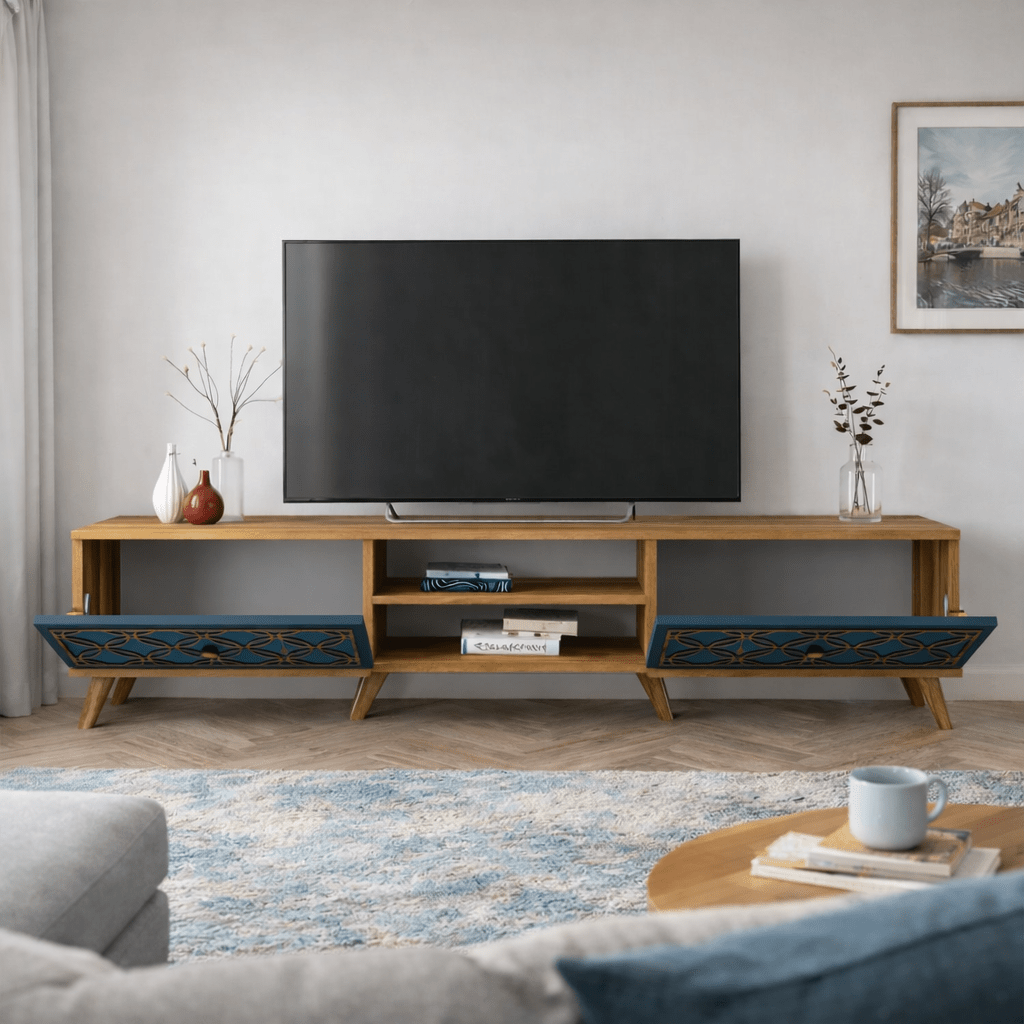 TV Furniture - TV Furniture Class Walnut Chalcedony Melamine 180x44x35 cm - Dimehouse