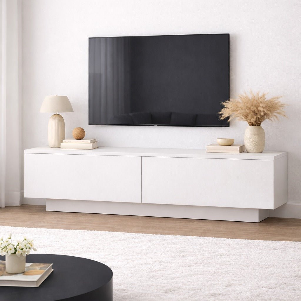 TV Furniture - TV Furniture Merida White Melamine 140x38.2x35.5 cm - Dimehouse
