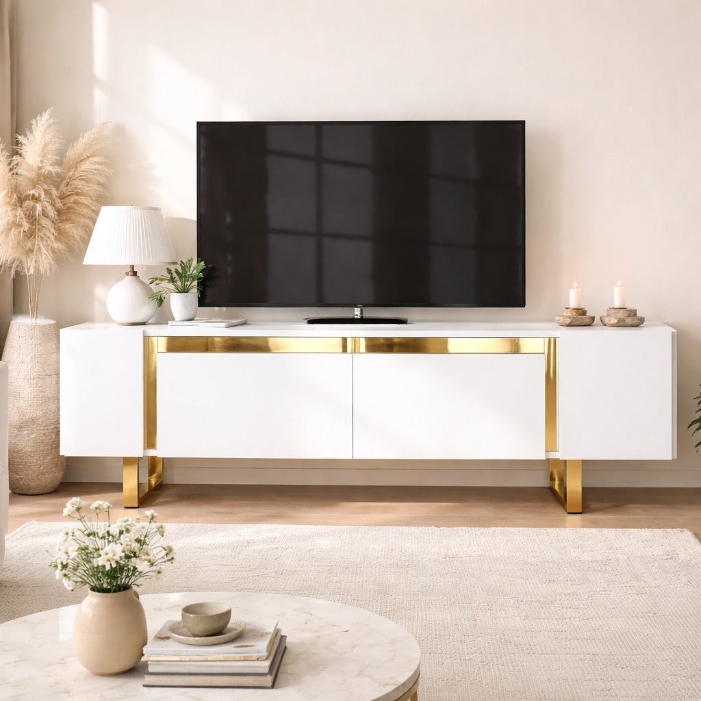 TV Furniture - TV Furniture White Yildiz 180x50x30 - Golden Frame - Dimehouse