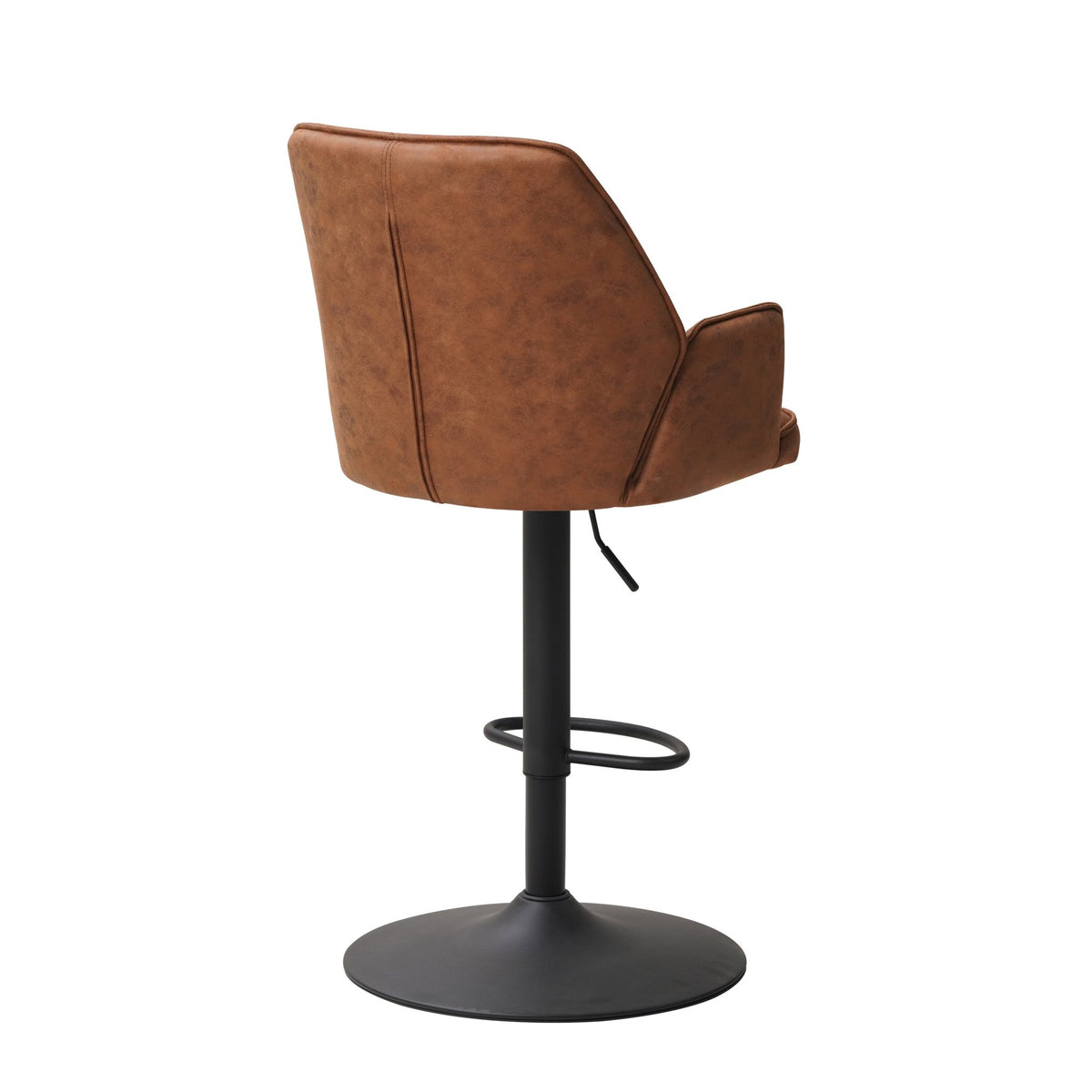 Bar Stools - Swivel Bar Stool Cognac Microfiber Fabric Novan - Adjustable - With Armrests - Dimehouse