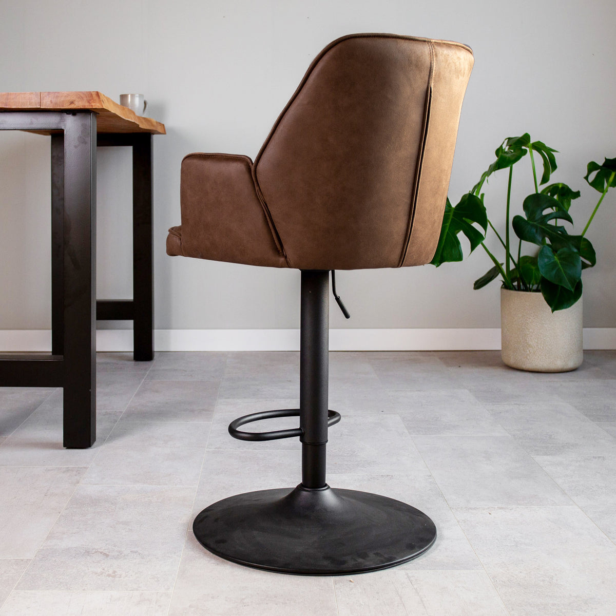 Bar Stools - Swivel Bar Stool Taupe Microfiber Fabric Novan - Adjustable - With Armrests - Dimehouse