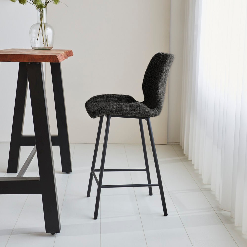 Bar Stools - Beau Bar Stool Black Chenille Fabric - 67 cm Seat Height - Without Armrests - Dimehouse