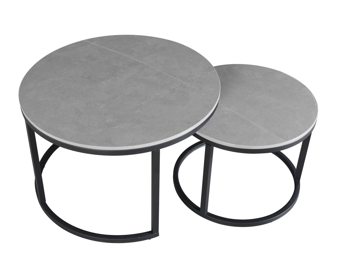 Coffee tables - Coffee table set of 2 Trevor marble gray round - Dimehouse
