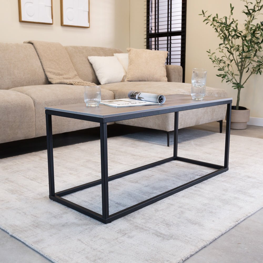 Coffee tables - Fien Coffee Table Gray Marble Look Rectangular 100x40 cm - Dimehouse