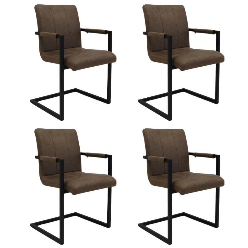 Dining room chairs - Set of 4 Industrial Dining room chairs Jackson Taupe - Microfiber - With Armrests - Dimehouse